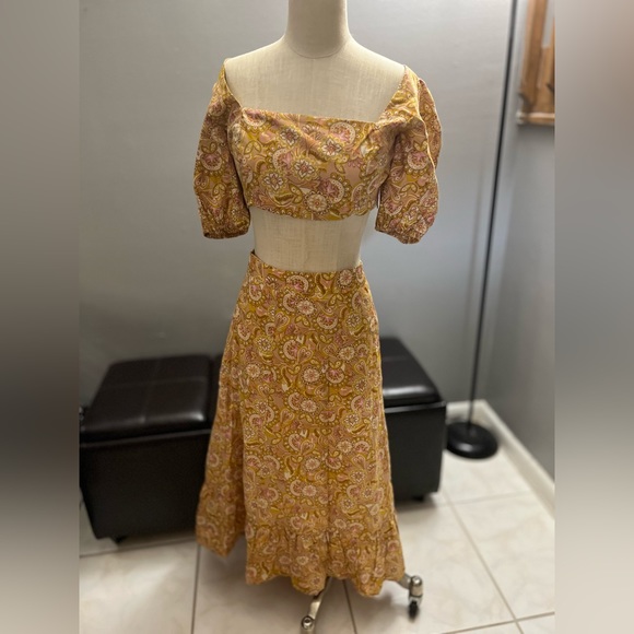 (OPT) Anthropologie Brand New Mustard Paisley Sana Two Piece Set - Picture 9 of 9